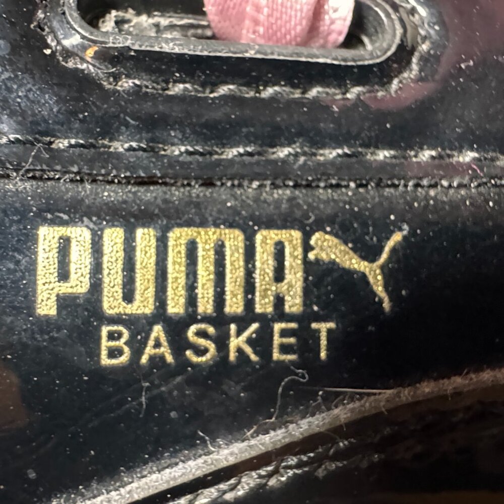 Puma basket heart patent black sneakers size 13.5 pink satin laces - Picture 10 of 11